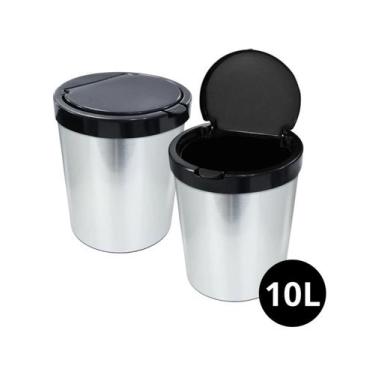 Imagem de Lixeira C/ Tampa Click 10 Litros Tipo Inox Prata Cozinha Banheiro Quar