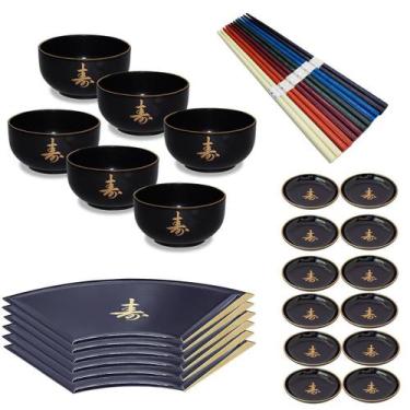 Imagem de Kit Oriental Japonês Molheira Tigela Hashi Prato Leque - AC