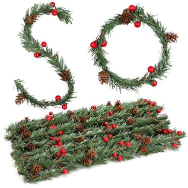 Imagem de Jutom 24 peças de gravatas de guirlanda de Natal de 34,8 cm com frutas vermelhas e pinhas, guirlanda de pinheiro artificial de Natal para decoração de Natal, artesanato, embrulho de presente,
