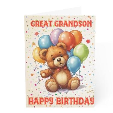 Imagem de J&J'S TOYSCAPE Cartão de aniversário de bisneto, urso de pelúcia fofo com balões cartão de aniversário para bisneto dos avós, grande 21 x 14 cm com envelope (Teddy)