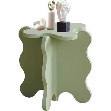 Imagem de Mesa de centro pétala, mesa lateral pequena de madeira maciça com desenho animado, mesa de canto com perna em forma de X para sala de estar, quarto, varanda, mesa de canto fácil de montar (45 x 50,5