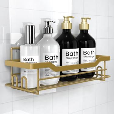 Imagem de BATHDESIGN Suporte organizador de prateleiras de chuveiro, pacote único, prateleiras para shampoo, sabonete, banheiro, suporte adesivo à prova d'água, sem perfuração, montado na parede, ouro fosco
