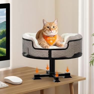 Imagem de Cama de mesa para gatos, mesa de metal durável para gatos com cobertor removível, cama de gato para mesa com pés de borracha antiderrapante para proteger a mesa, mesa para gatos com laterais de malha,