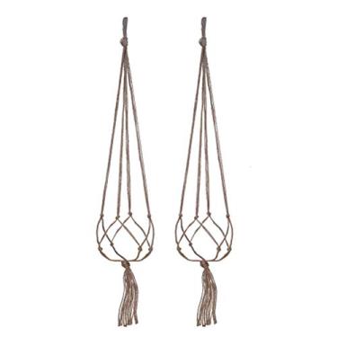 Imagem de LANGUGU Conjunto de 2 cabides de macramê para pendurar na parede para vaso de flores interno e externo suporte de plantas arte de parede decoração de casa de inspiração vintage, corda de juta, 4