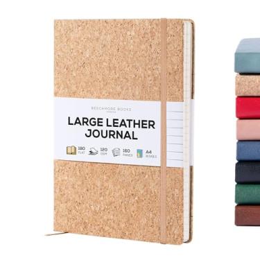 Imagem de BEECHMORE BOOKS Caderno de diário forrado, 21,5 x 29 cm, A4 160 páginas forradas, diários de couro de capa dura para mulheres, homens, anotações e cadernos para trabalho - papel grosso de 120 g/m²,