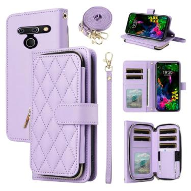 Imagem de Furiet Argyle Capa carteira para LG G8 ThinQ com alça de pulso, alça de ombro, 9+ compartimentos para cartões, bolsa com zíper, luxuosa, couro PU, suporte para celular LGG8 Thin Q G 8 LG8 G8thinq