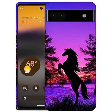 Imagem de SM CASES Capa para Google Pixel 6A - Cavalo ao pôr do sol design impresso 3D capa traseira de plástico rígido compatível com Google Pixel 6A. Branco