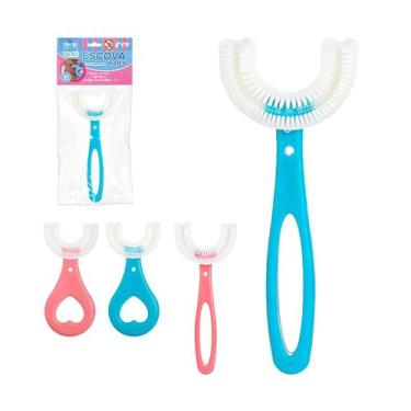 Imagem de Escova Treinamento Bebê Infantil Formato U Cerdas Silicone Ultra macia