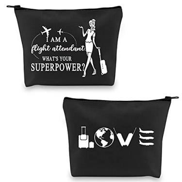 Imagem de G2TUP Presentes de comissária de bordo Aeromoça Aviação Viagem Bolsa Cosmética Treinamento de Vôo Presente de Formatura I am a Flight Attendant, Bolsa de maquiagem preta para comissária de bordo