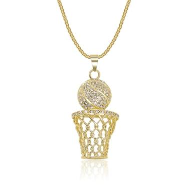 Imagem de AILUOR Colar de cesta de basquete masculino, corrente de basquete de aço inoxidável, banhado a ouro 14 K, zircônia cúbica, pingente de basquete, hip hop, colar esportivo, joia de presente, Zircônia