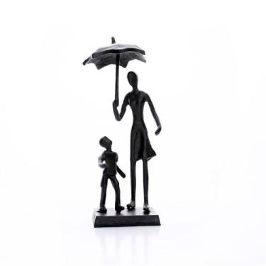 Imagem de Escultura Em Metal Preto Mãe e Filho 22x7,8cm - DROSSI