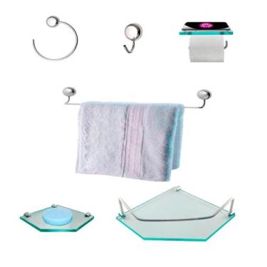Imagem de Kit Para Banheiro Topázio Luxo Vidro Sextavado Incolor - Diretoo