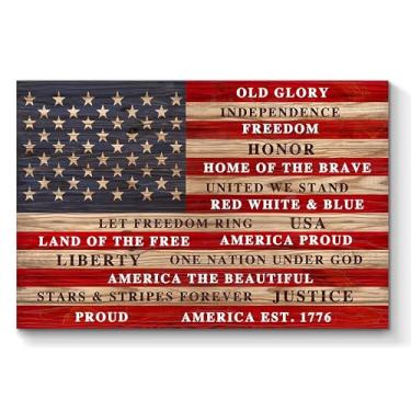 Imagem de TAR TAR STUDIO Arte de parede vintage com bandeira americana: estrelas listras para sempre, decoração de tela patriótica para quarto, presente masculino 91 x 61 cm