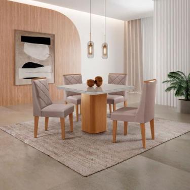 Imagem de Mesa de Jantar Eloise 90cm Tampo MDF Vidro Canto Copo com 4 Cadeiras I