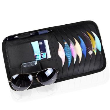 Imagem de Luminuti Suporte de CD para carro, bolso organizador de viseira de sol grande para carro, DVD de carro com 8 mangas, 1 suporte de caneta, 3 porta-cartões, universal para a maioria dos carros (preto
