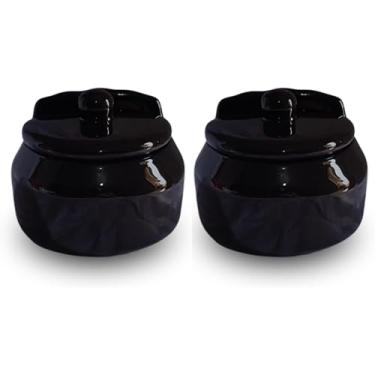 Imagem de Saleiro de Cozinha de Cerâmica Preto com Tampa, para Mesa ou Parede Kit Com 2 Saleiros