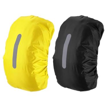 Imagem de PATIKIL Capa de chuva impermeável 40-50L, 2 peças, capa de mochila antiderrapante com alça refletiva vertical, permanece seca para caminhadas, acampamento, caça, M, preto/amarelo fluorescente