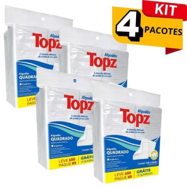 Imagem de KIT 04X Algodão Quadrado TOPZ 100UN. Dupla Face Limpeza Facial Maquiag