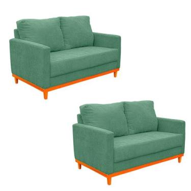 Imagem de kit 2 Sofa Berlin 146 cm Base Madeira - Fina Mobília, Verde claro