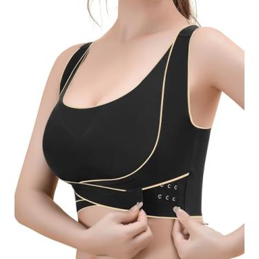 Imagem de J-pone Sutiã com corretor de postura sem fio para mulheres, sutiã push-up leve com bojo removível, Preto, Large