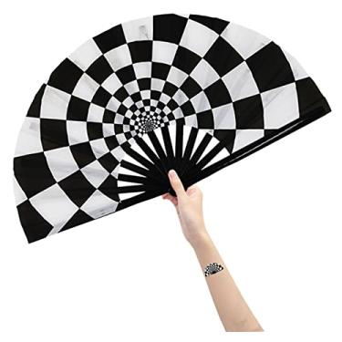 Imagem de Amajiji Grande leque dobrável de mão para mulheres/homens, Chinês/Japonês Bamboo e Nylon-Cloth Ventilador de mão dobrável, ventilador de mão de festival fã de presente fã de artesanato ventilador