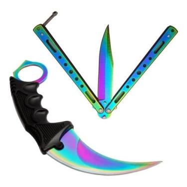 Imagem de Canivete Butterfly + Karambit Cs Go Multi Color Afiadas Tático Treinam