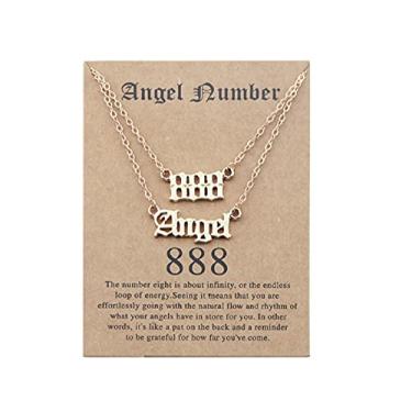 Imagem de COLORFUL BLING Colar com pingente de número de anjo multicamadas, colar em Y, cartão de desejos 000 1111 111 222 333 444 555 666 777 888 999 Numerologia Lucky BFF Joia de amizade para mulheres e