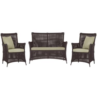 Imagem de Jogo Sofá e 2 Poltronas de Área Igapó Alumínio Pintura Marrom Corda Náutica Estofado 7 Trama