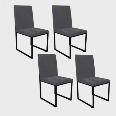 Imagem de Kit 04 Cadeiras Para Sala de Jantar Escritório Office Stan Industrial Ferro Preto Corino Cinza - Ahazzo Móveis