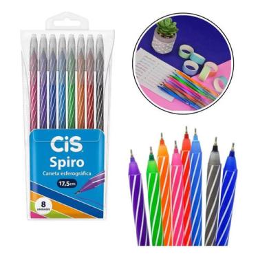 Imagem de Kit Conjunto 8 Caneta Ponta Fina Spiro Cis Colorida Esferogr