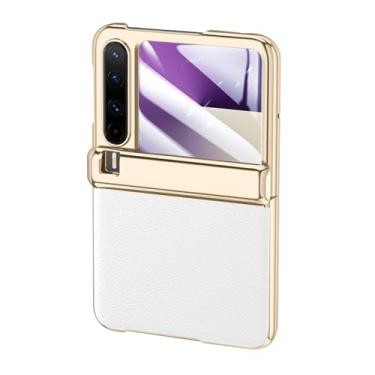 Imagem de LTLMYDAM Capa de couro para Huawei Pura X, capa traseira de vidro temperado galvanizada luxuosa à prova de choque proteção de dobradiça fina, branca, Pura X