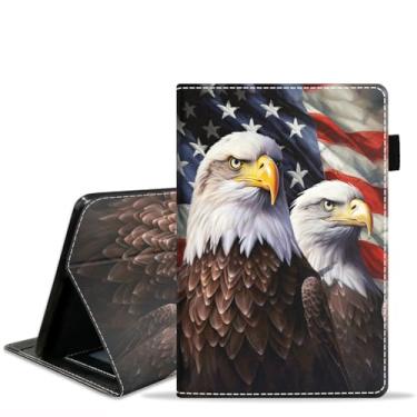 Imagem de BXIKEOPIU Capa para tablet Amazon Fire Max 11 (11 polegadas, 13ª geração, versão 2023), capa fólio fina de couro PU com compartimento para cartão e hibernação automática, bandeira americana patriótica
