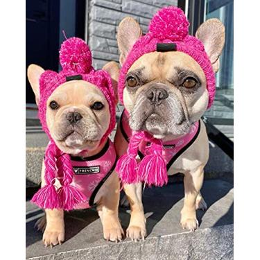 Imagem de Chapéu de inverno para cães, gorro de lã de tricô, roupa quente para cabeça de animal de estimação com acessório de cabeça de filhote de cachorro trançado longo (roxo P)