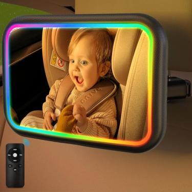 Imagem de Espelho de carro de bebê Fosucwin com luz 7 RGB, rotação de 360