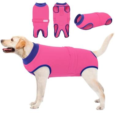 Imagem de Queenmore Macacão de recuperação para cães e gatos após a cirurgia, macacão de recuperação cirúrgica para cães, antilambida, roupas cirúrgicas castradas castradas para ferimentos abdominais, coleira