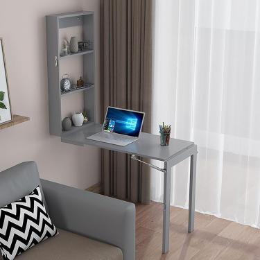 Imagem de Mesa Dobrável De Madeira Wjx Montada Na Parede Mesa Suspensa Mesa De Parede Mesa De Trabalho Dobrável Resistente Montada Na Parede Fácil De Instalar Mesa De Mes, Grey, 90x45x75cm