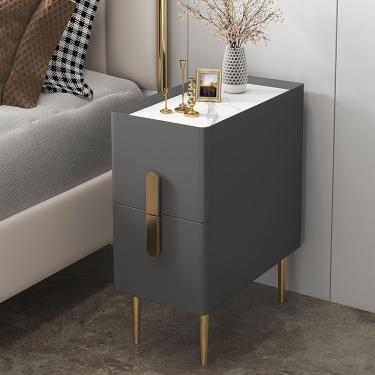 Imagem de Mesa De Cabeceira Pequena, Mesa De Cabeceira Com Gaveta, Mesa De Cabeceira Alta, Mesa De Cabeceira Com Pernas E Alças De Metal, 2 Gavetas, Dark Gray, 25cm