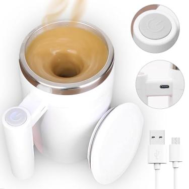 Imagem de Caneca de café com agitação automática para misturar facilmente | Recarregável por USB com interior de aço inoxidável 304, tampa de silicone, ideal para café, cacau, leite