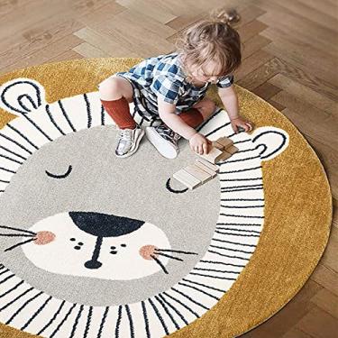 Imagem de Poowe Tapete infantil de leão, tapete redondo para decoração de quarto de crianças, tapete infantil lavável antiderrapante com tema de desenho animado para jardim de infância, tapete de escola de berçário, tapete de bebê, 3,3 pés