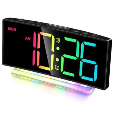 Imagem de Relógio despertador extra forte para adultos que dormem pesados, adolescentes, crianças, relógio RGB arco-íris para decoração de quartos, pequeno relógio digital inteligente com exibição grande, luz