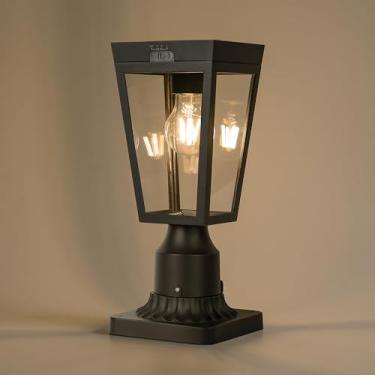 Imagem de LUTEC Poste de luz solar externa com base de montagem no cais, luminárias à prova d'água do crepúsculo ao amanhecer, poste de alumínio preto alimentado por energia solar para uso externo