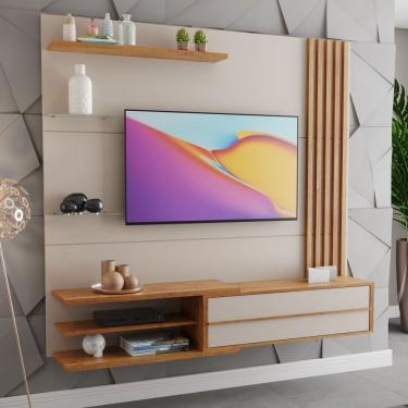 Imagem de Painel Para Tv Até 60" Ripado 1 Porta Zinder Viero Off White/Mel