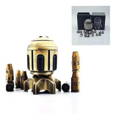 Imagem de Lkjsjjns Metal Polyhedral Bullet Dice Set of 7 with Spinning Revolver Cylinder Container Steampunk Cyberpunk Style Dice for Dungeons and Dragons DND Gifts RPG Role Playing Gaming Dice (Golden)