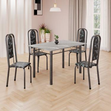 Imagem de Conjunto De Mesa Retangular A 120x75cm Tampo Granito Topázio 4 Cadeiras Lavínea Preto Floral Mart Prata
