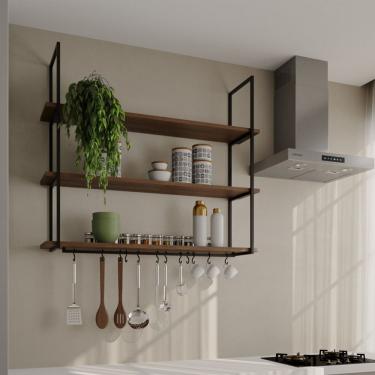 Imagem de Prateleira Decorativa Londres 120 Cm Preto E Imbuia Marrom