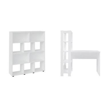 Imagem de Kit 2 Peças Com Escrivaninha Match E Estante Para Livros 10 Nichos Branco