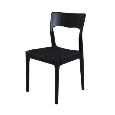 Imagem de Cadeira De Jantar Caravela Preta Assento Em Corda Náutica Para área Gourmet Sala De Estar Varanda Preto