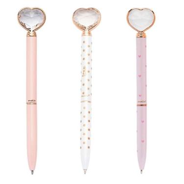 Imagem de Kit Caneta Esferográfica Coração De Diamante 3 Unidades - Molin