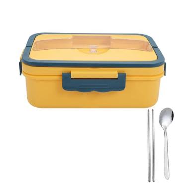 Imagem de Lancheira quadrada quadrada com isolamento de micro-ondas de três grades para estudante japonês 2 peças [amarelo]