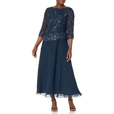 Imagem de J Kara Vestido feminino assimétrico com corpete curto com contas, Azul marinho/arma, 48